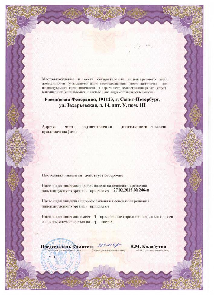 ЦМРТ Чернышевская лицензия №2