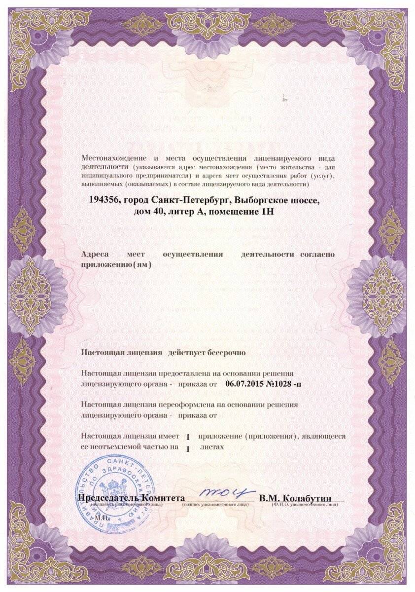 ЦМРТ Озерки лицензия №2